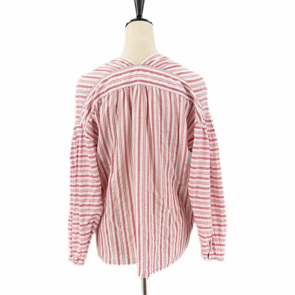 Vince Red & White Variegated Stripe 100% Cotton Long Sleeve V-Neck Blouse Top - Picture 2 of 11